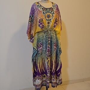 TRUE ROCK Purple and Yellow Dolman Sleeve Maxi Dress